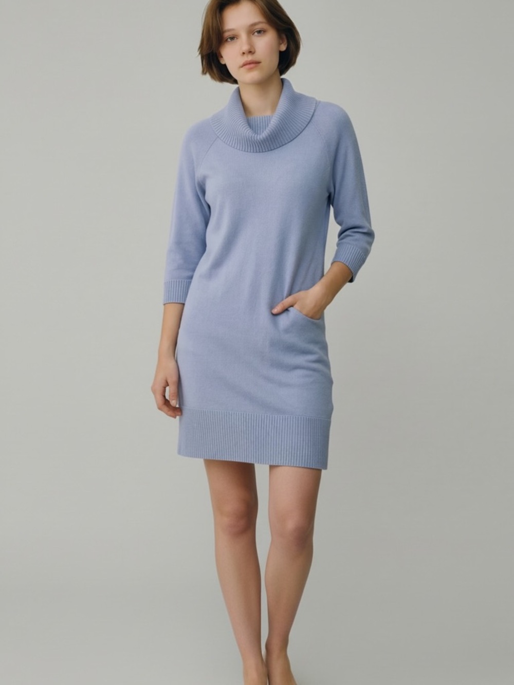 Nina Leonard Soft Blue Cowl Neck Sweater